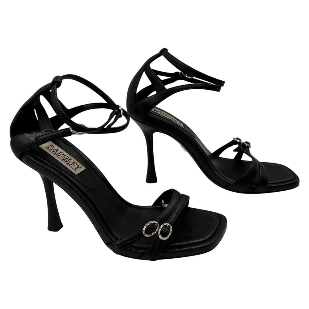Badgley Mischka Rhinestone Ankle Strap Heeled Sandals Black Size 6